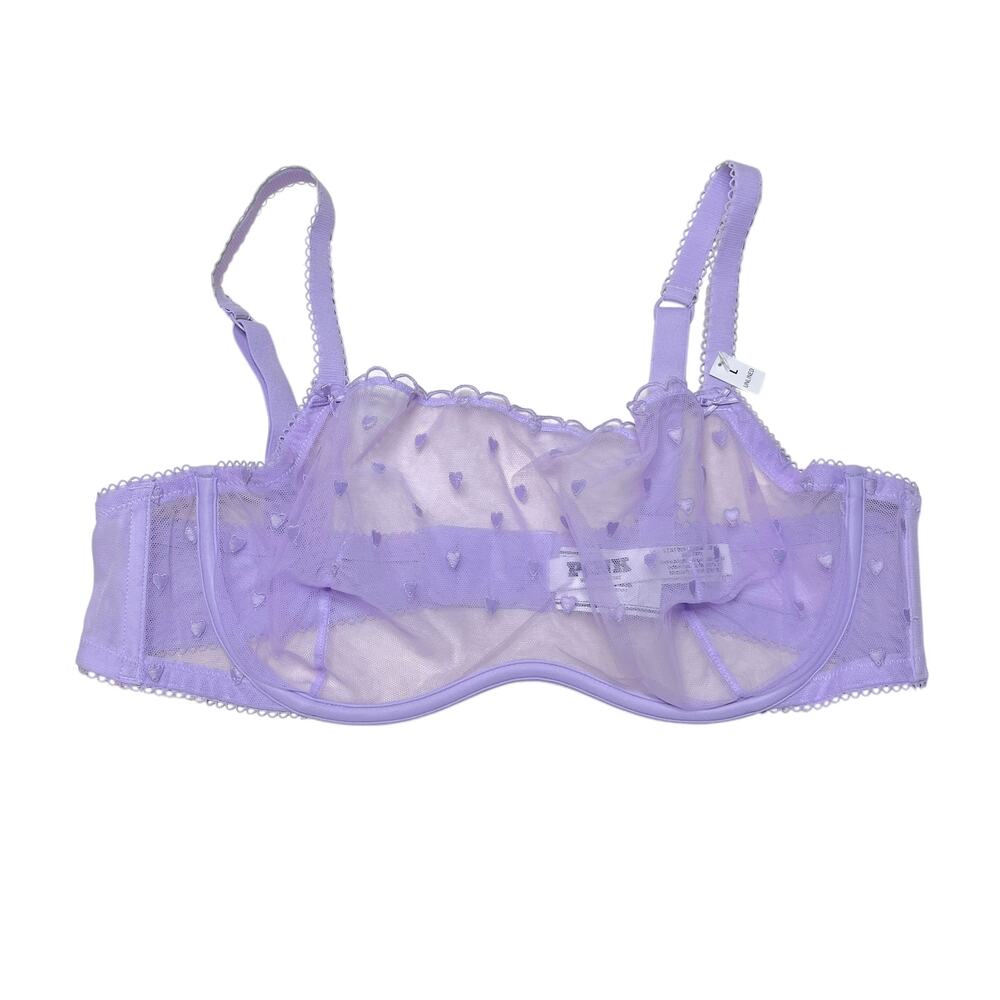 Victoria's Secret PINK Wink Scoop Bra Heart Embroidery Mesh Pastel Lilac Large